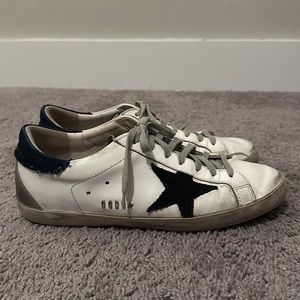 Golden Goose Men’s Super Star Leather Low Top White/Navy Blue/Gray 41 EU/ 8 US